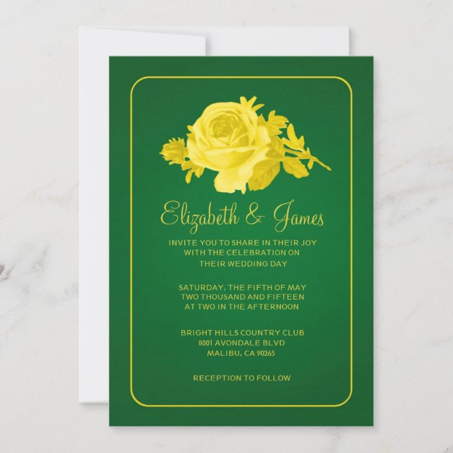 Yellow & Green Rustic Floral Wedding Invitations (Front)