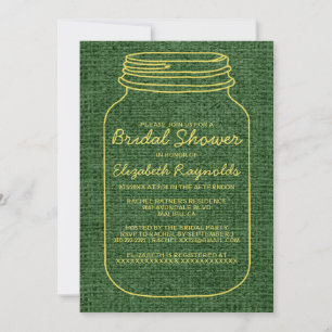 Yellow Green Rustic Mason Jar Bridal Shower Invite