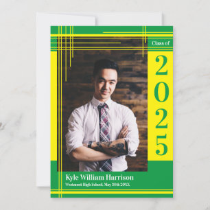 Yellow Green School Colour Graduation Photo Plaid Invitation