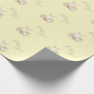 Yellow Green Script Cute Elegant Baby Shower Wrapping Paper
