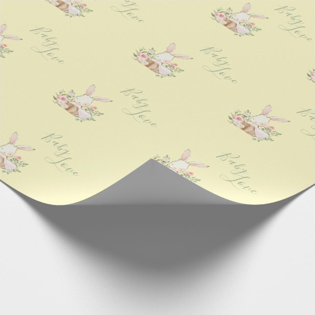 Yellow Green Script Cute Elegant Baby Shower Wrapping Paper (Corner)