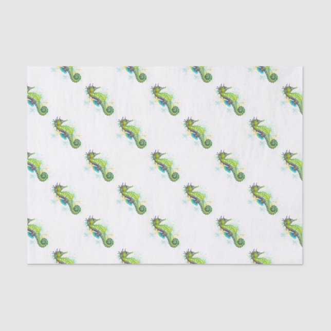 Yellow Green Seahorse splash Tissue Paper (Front)