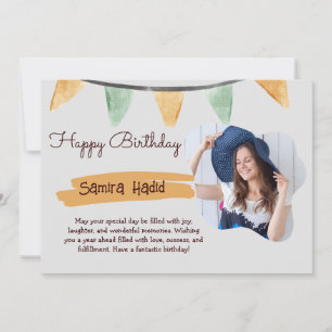 Yellow & Green Simple Happy Birthday Flat  Holiday Card