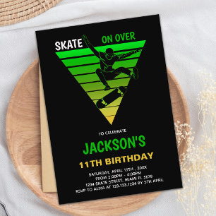 Yellow Green Skateboards Birthday Invitations