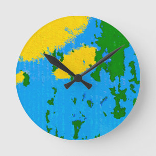 Yellow Green Sky Blue Peeling Paint Round Clock