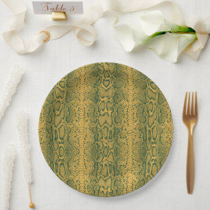 Yellow Green Snake Skin Animal Print Paper Plate
