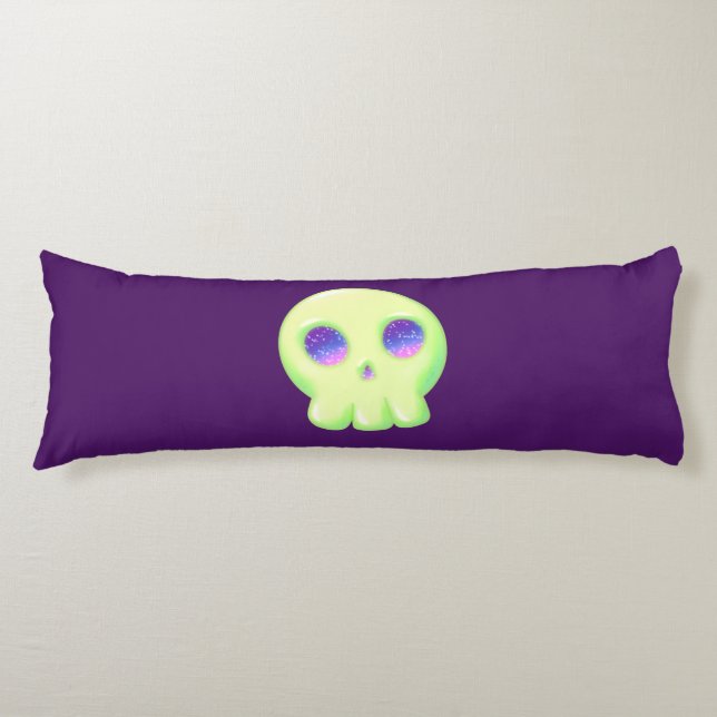 Yellow Green Space Eye Cute Skull Drawing Body Cushion (Front)