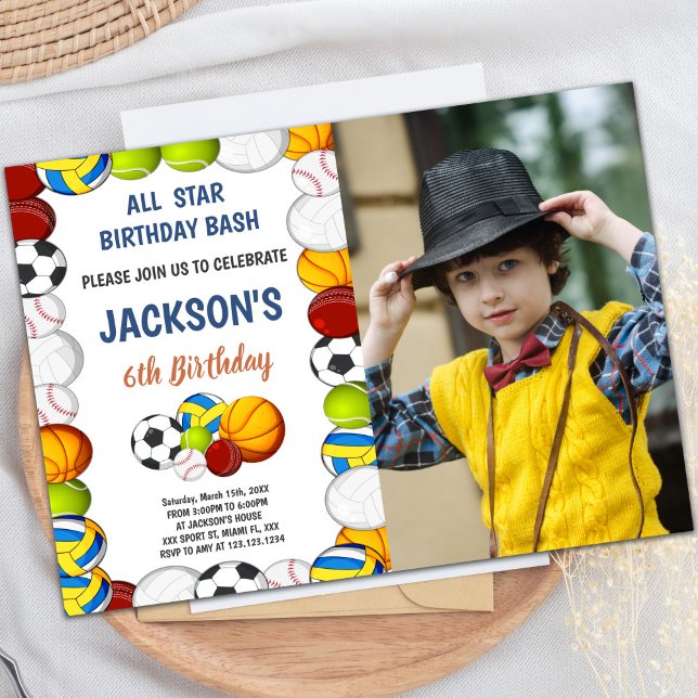 Yellow & Green Sports Birthday Invitations (Yellow Green Sports Birthday Invitations w photo)