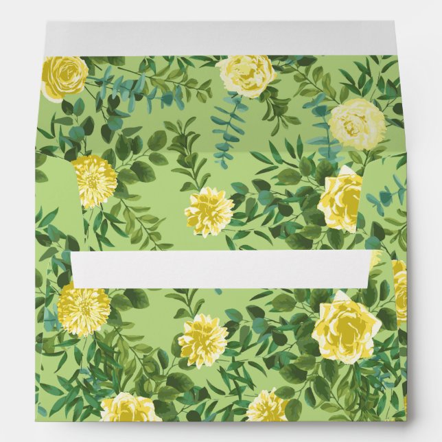 Yellow & Green Spring Rose Vintage Wedding Envelope (Back (Bottom))