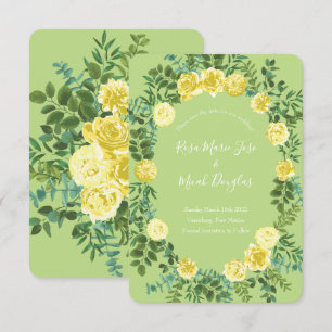 Yellow & Green Spring Rose Vintage Wedding Invitation