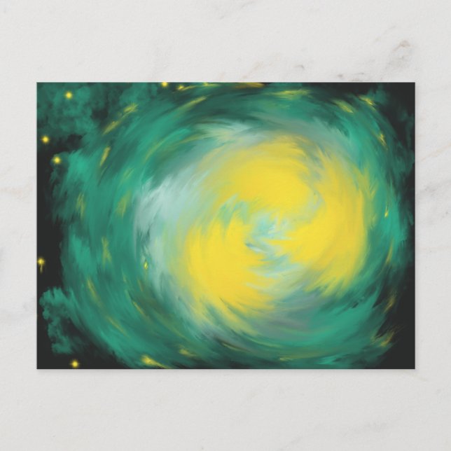 Yellow Green Star Acrylic Abstract Art Painting Postcard (Front)