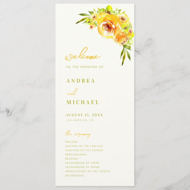 Yellow Green Summer Floral Vibrant Bloom Wedding Programme (Front)