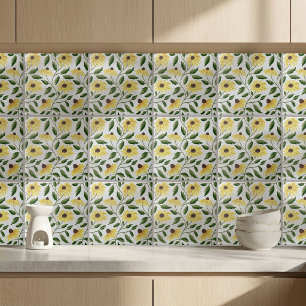 Yellow Green Sunflower Watercolor Wildflower Tile