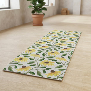 Yellow Green Sunflower Wildflower Watercolor Yoga Mat