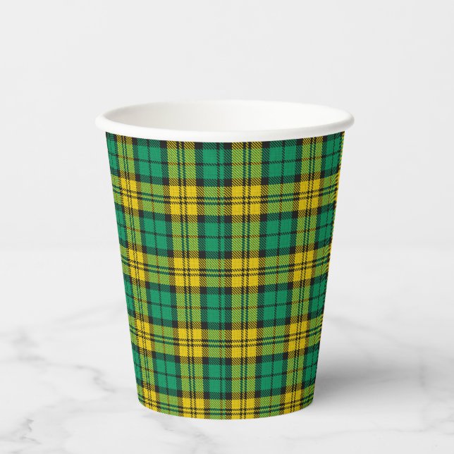 Yellow Green Tartan Plaid Paper Cups (Front)
