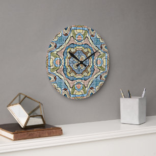 Yellow Green Teal Blue Orange Hip Bohemian Art Large Clock