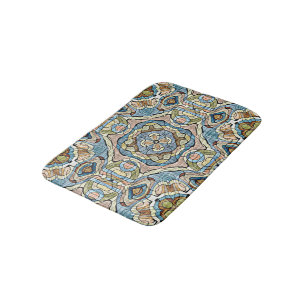 Yellow Green Teal Blue Orange Tribal Art Bath Mat
