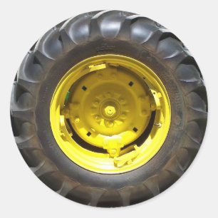 yellow & green tractor tire classic round sticker