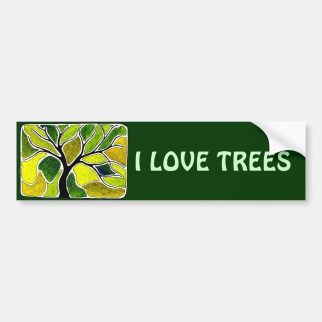Yellow Green Tree Art Card Bumper Sticker (Front)