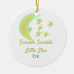 Yellow green twinkle Twinkle Little Star add name Ceramic Tree Decoration