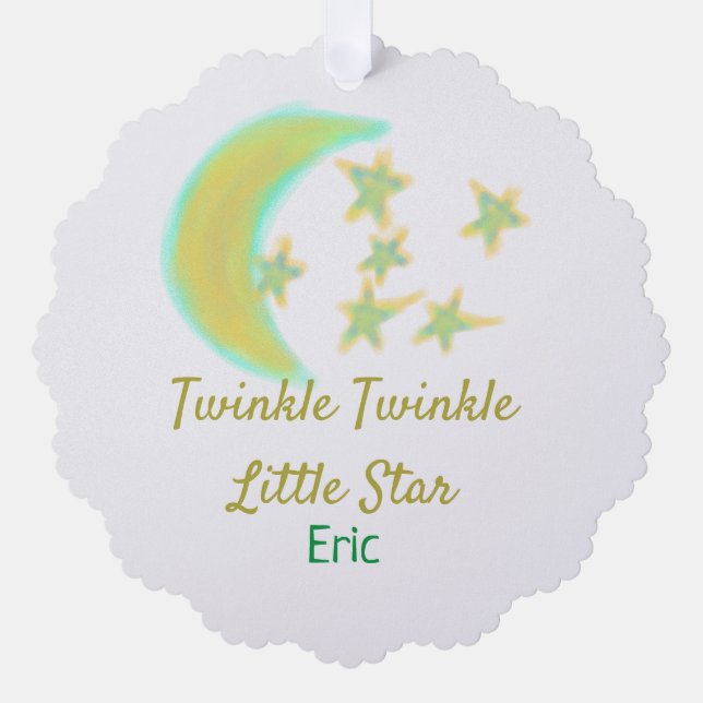 Yellow green twinkle Twinkle Little Star add name  Tree Decoration Card (Front)