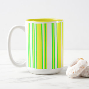 Yellow Green Vertical Multi-Stripe Two-Tone Coffee Mug
