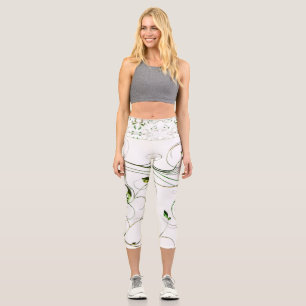 Yellow Green Vines Capri Leggings