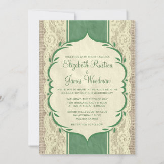 Yellow Green Vintage Burlap Wedding Invitations