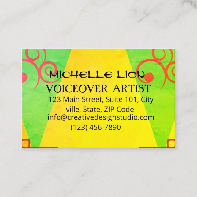 Yellow Green Voiceover Artist Simple Business Card (Front)