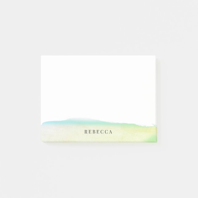 Yellow Green Watercolor Brush Stroke Personalised Post-it Notes (Front)