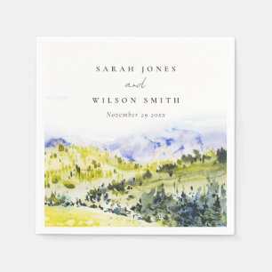 Yellow Green Watercolor Countryside Hills Wedding Napkin