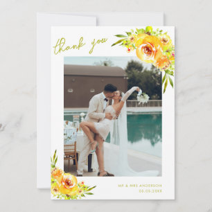 Yellow Green Watercolor Floral Romantic Wedding Thank You Card
