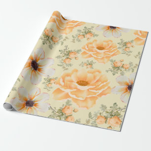Yellow Green Watercolor Floral Wrapping Paper