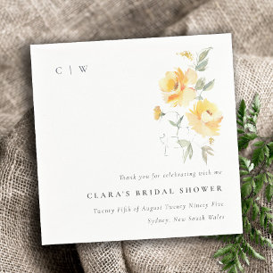 Yellow Green Watercolor Rose Flower Bridal Shower Napkin