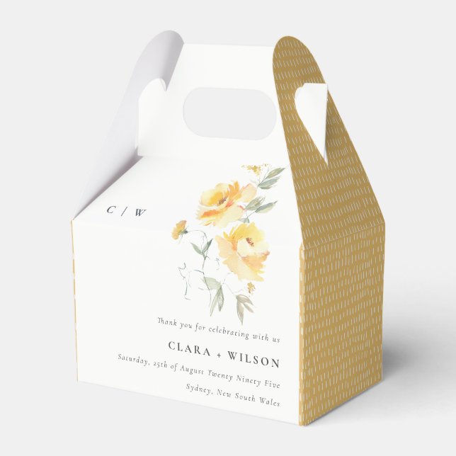 Yellow Green Watercolor Rose Flower Bunch Wedding Favour Box (Front Side)