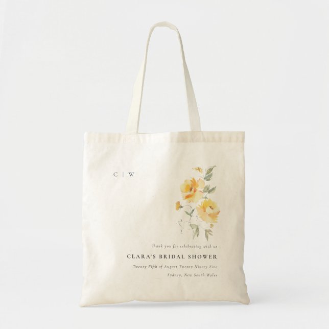 Yellow Green Watercolor Rose Flower Bunch Wedding Tote Bag (Front)
