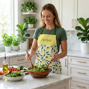 Yellow Green Watercolor Wildflower Custom Name Apron