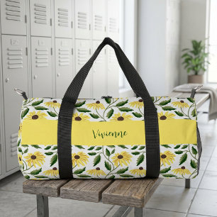 Yellow Green Watercolor Wildflower Monogram Duffle Bag