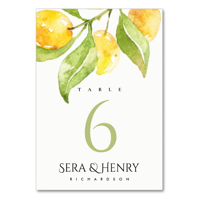 YELLOW GREEN WATERCOLOUR FOLIAGE OLIVE GOLD TABLE NUMBER (Front)