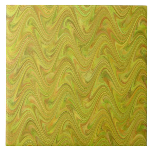 Yellow Green Wavy Abstract Pattern Tile (Front)