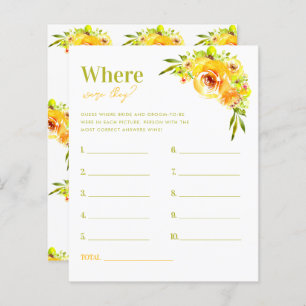Yellow Green Where Were They Bridal Shower Game