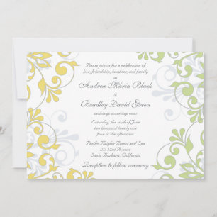 Yellow, Green, White Floral Wedding Invitation