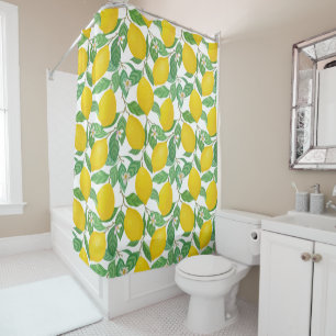 Yellow Green White Lemon Pattern Shower Curtain