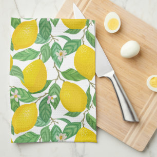 Yellow Green White Lemon Pattern Tea Towel