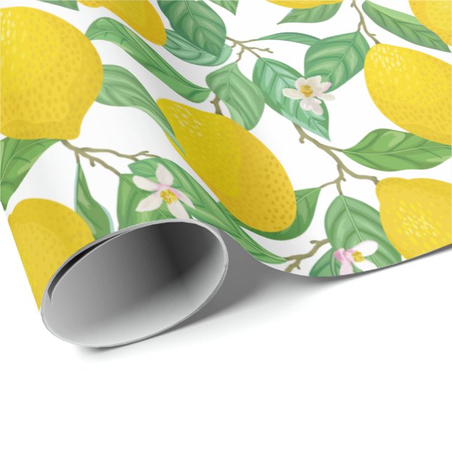 Yellow Green White Lemon Pattern Wrapping Paper (Roll Corner)