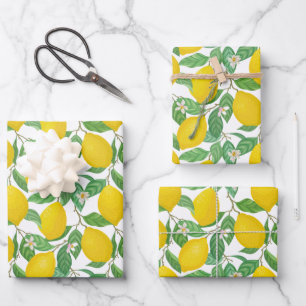 Yellow Green White Lemon Pattern Wrapping Paper Sheet