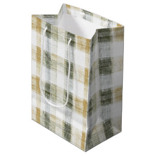Yellow Green White Plaid Stripes Birthday Medium Gift Bag