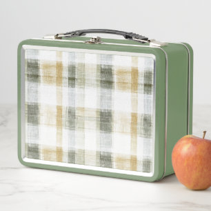 Yellow Green White Plaid Stripes Birthday Metal Lunch Box
