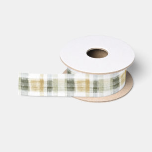 Yellow Green White Plaid Stripes Birthday Satin Ribbon