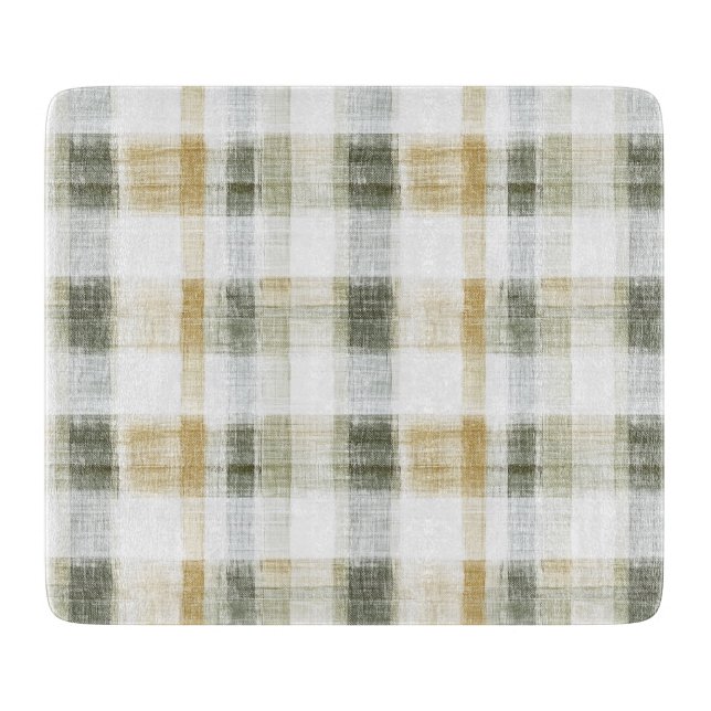 Yellow Green White Plaid Stripes Cutting Board (Front)